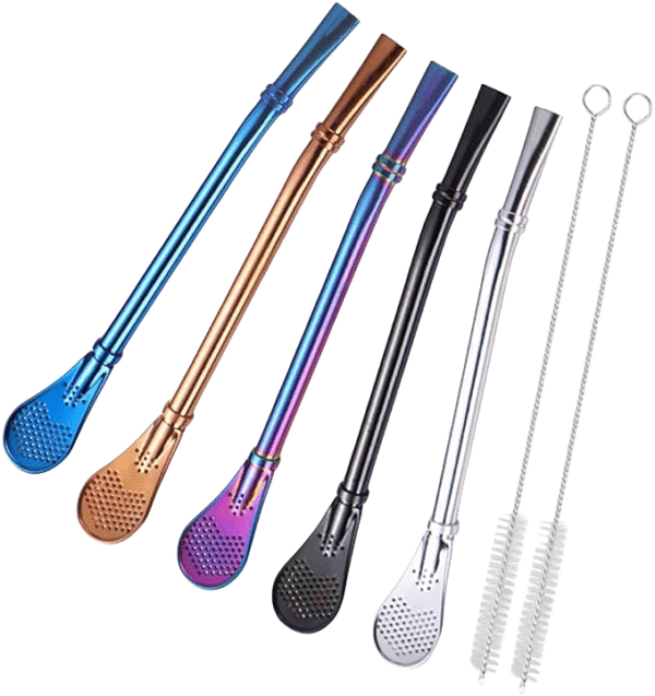 Set of 1 Stainless Steel Straw Leaf Tea Infuser Drinking Spoons with 1 Cleaning Brush Promotional Loose Leaf Tea Stirring Straws