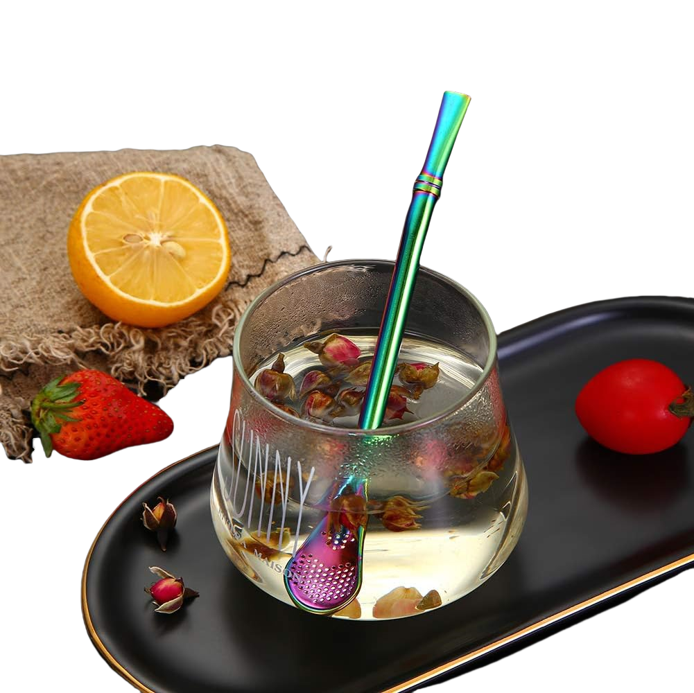 Set of 1 Stainless Steel Straw Leaf Tea Infuser Drinking Spoons with 1 Cleaning Brush Promotional Loose Leaf Tea Stirring Straws - Image 7