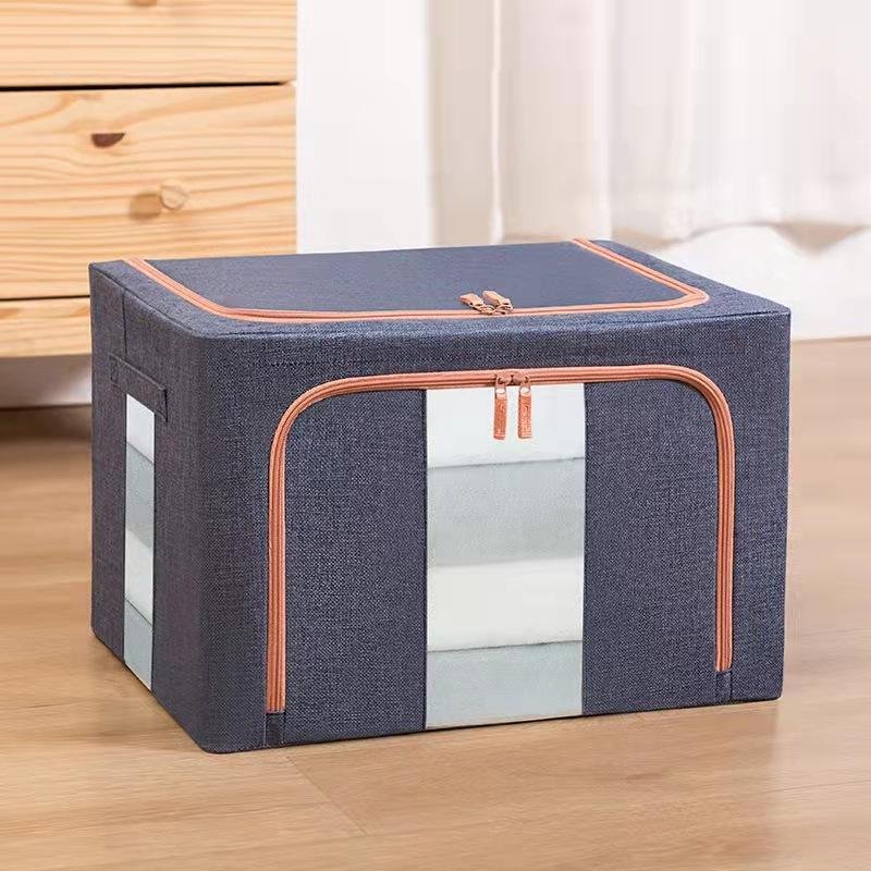 Custom Cloth Organizer with Collapsible Foldable Design-Thick Breathable Cotton-Linen Fabric Storage Bins with Leather Handles - Image 4