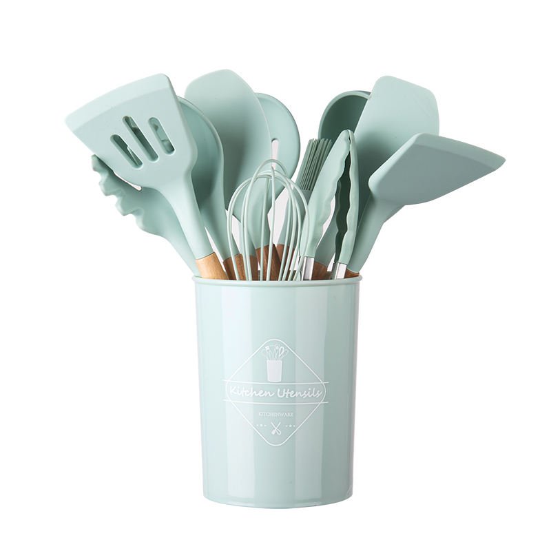 12 Pcs Kitchen Cooking Utensils Set,446°F Heat Resistant Non-Stick Silicone Kitchen Utensil Set With Wooden Handles