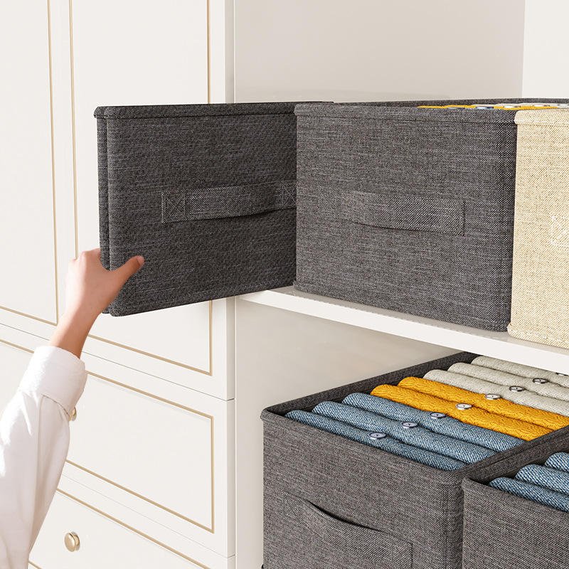 Cotton and Linen Clothes Storage Box Closet Drawer Type Fabric Storage Box Large Four Seasons Clothing Folding Storage Box - Image 2