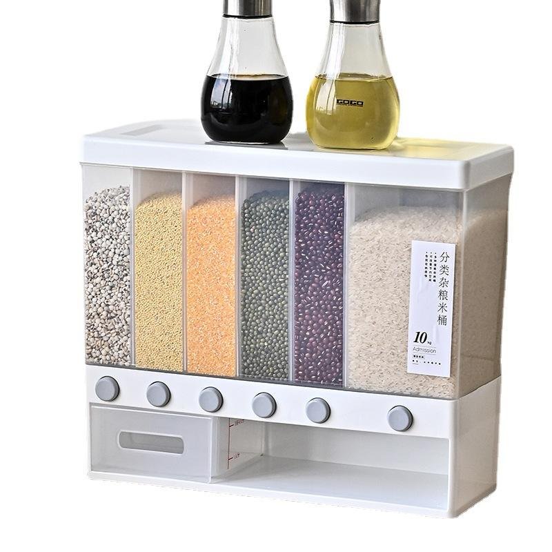 6-Grid Plastic Rice Dispenser and Food Storage Box Dry Grain Dispenser with Dried Fruit Storage Food Dru - Image 6