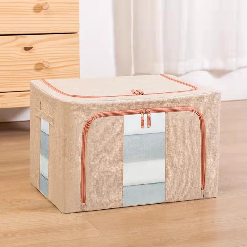 Custom Cloth Organizer with Collapsible Foldable Design-Thick Breathable Cotton-Linen Fabric Storage Bins with Leather Handles - Image 5