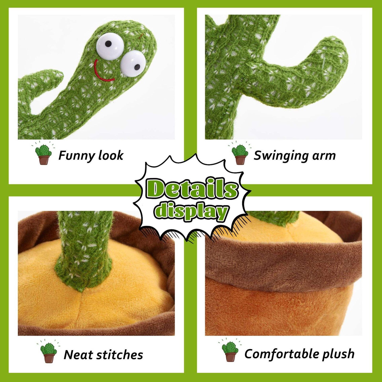 Dancing Cactus Talking Toy, Cactus Plush Toy, Wriggle & Singing Recording Repeat What You Say Funny Education Toys for Babies Children Playing(Cactus Toy) - Image 2