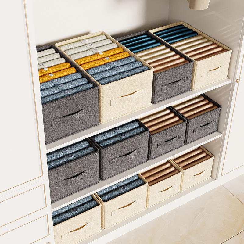 Cotton and Linen Clothes Storage Box Closet Drawer Type Fabric Storage Box Large Four Seasons Clothing Folding Storage Box - Image 3