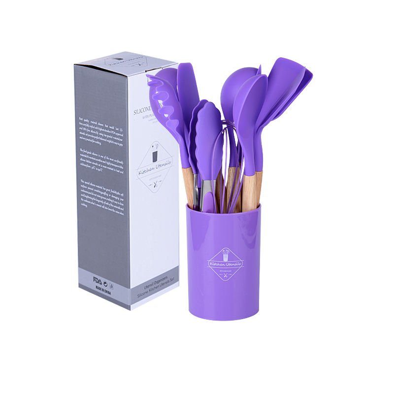 12 Pcs Kitchen Cooking Utensils Set,446°F Heat Resistant Non-Stick Silicone Kitchen Utensil Set With Wooden Handles - Image 3