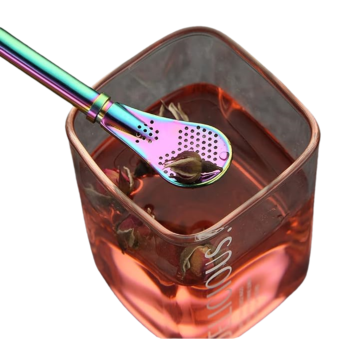 Set of 1 Stainless Steel Straw Leaf Tea Infuser Drinking Spoons with 1 Cleaning Brush Promotional Loose Leaf Tea Stirring Straws - Image 2