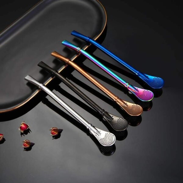 Set of 1 Stainless Steel Straw Leaf Tea Infuser Drinking Spoons with 1 Cleaning Brush Promotional Loose Leaf Tea Stirring Straws - Image 3