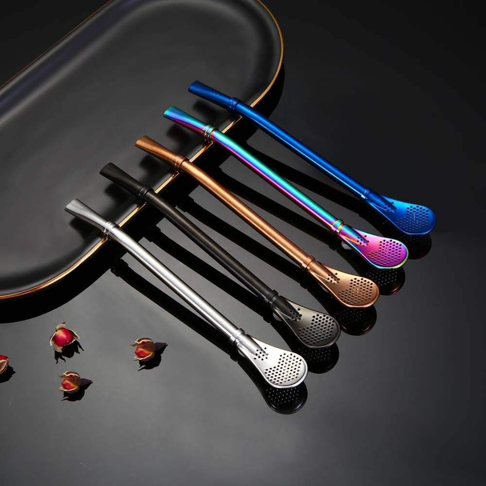 Set of 1 Stainless Steel Straw Leaf Tea Infuser Drinking Spoons with 1 Cleaning Brush Promotional Loose Leaf Tea Stirring Straws - Image 3