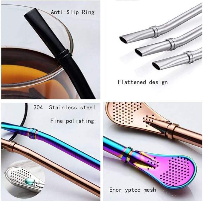 Set of 1 Stainless Steel Straw Leaf Tea Infuser Drinking Spoons with 1 Cleaning Brush Promotional Loose Leaf Tea Stirring Straws - Image 4