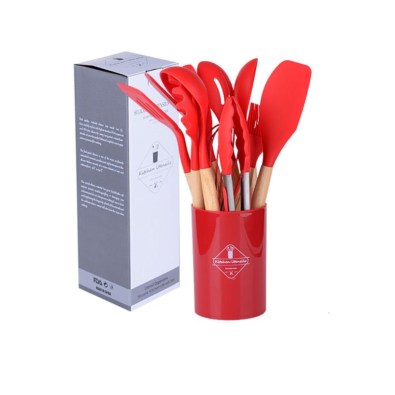 12 Pcs Kitchen Cooking Utensils Set,446°F Heat Resistant Non-Stick Silicone Kitchen Utensil Set With Wooden Handles - Image 6